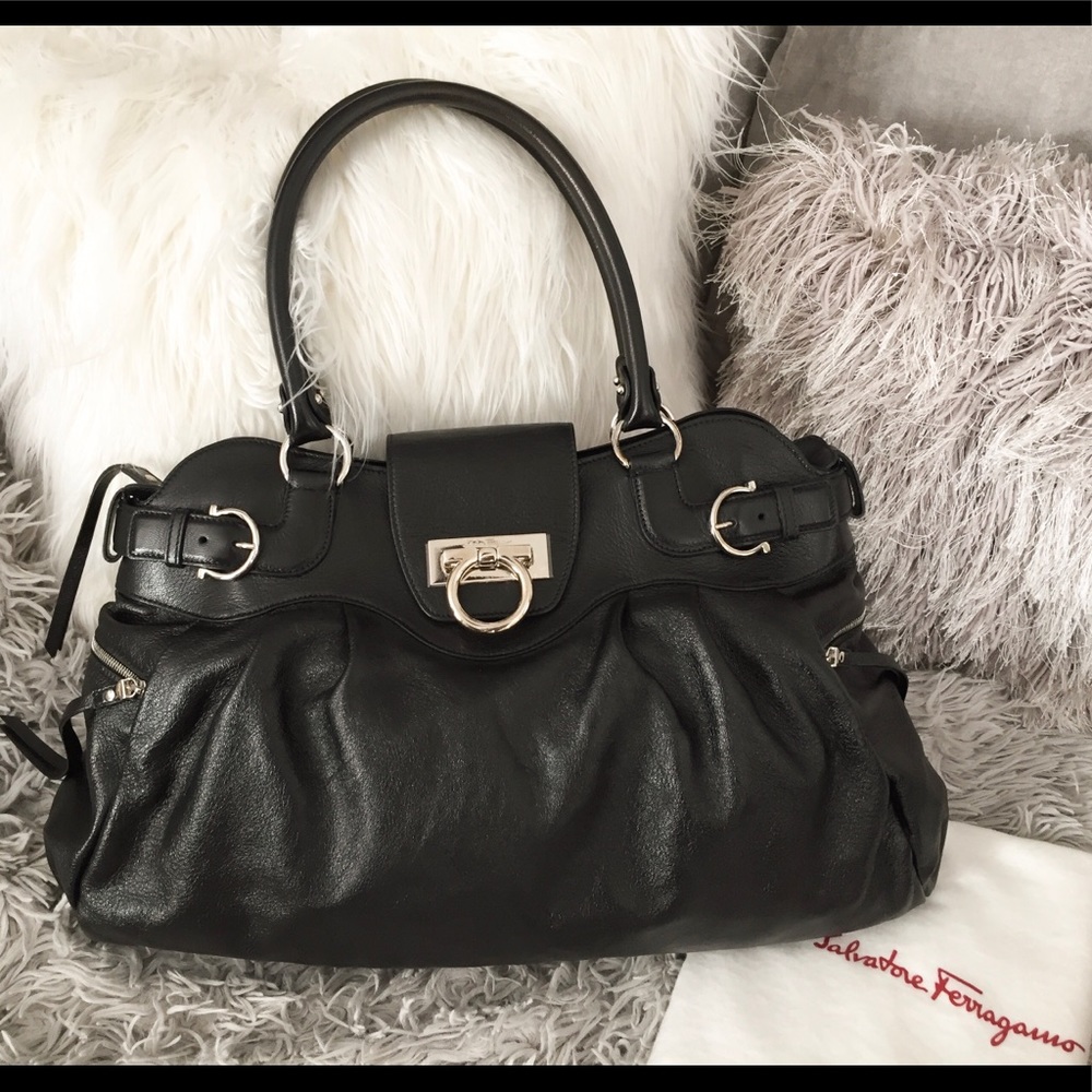 Salvatore Ferragamo Large Black Leather Bag