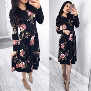 Winter Black Floral Dress