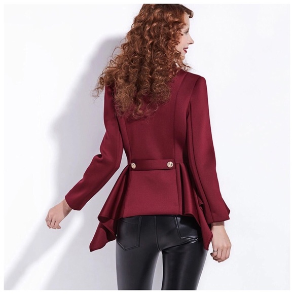 Burgundy Wine Asymmetrical Peplum Jacket - Picture 4 of 4