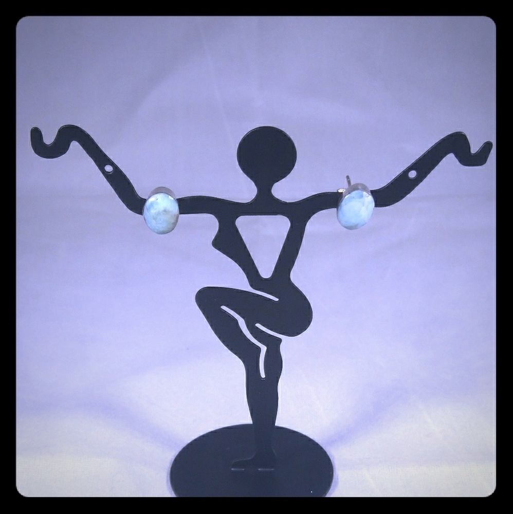 925 Sterling Silver Oval Studs with Larimar