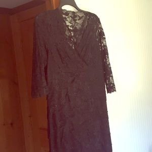 Black lace sequined/beaded sheer 3/4 sleeve dress