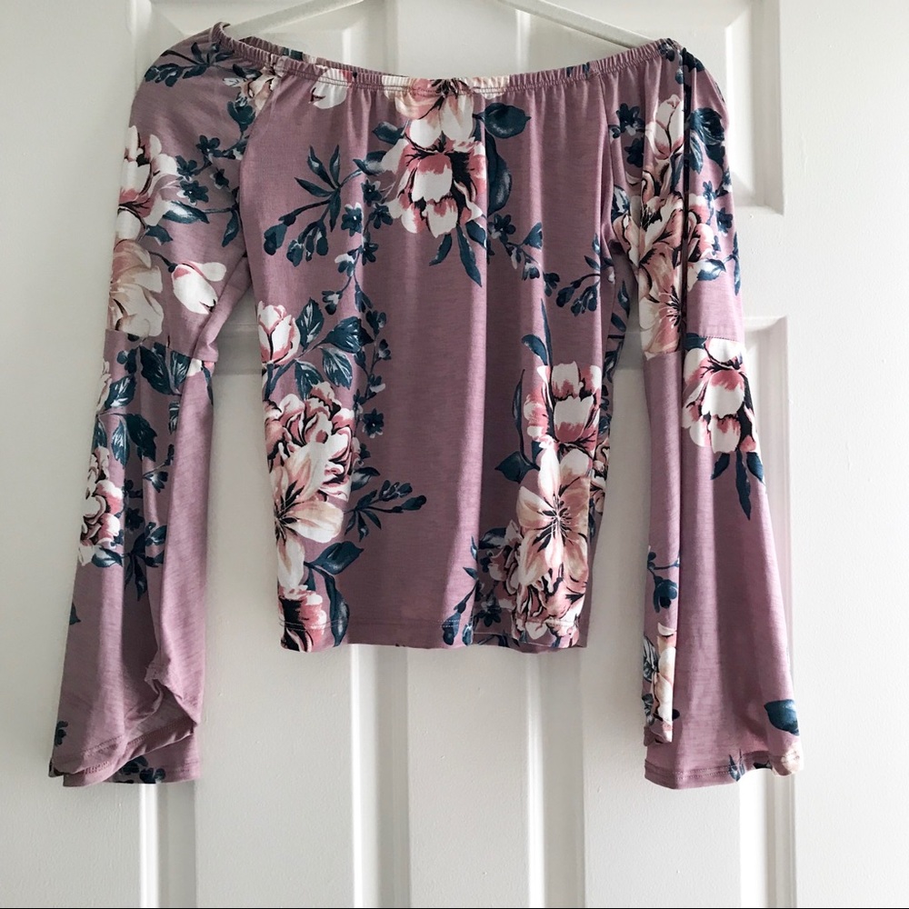 FLORAL OFF SHOULDER TEXTURE KNIT TOP