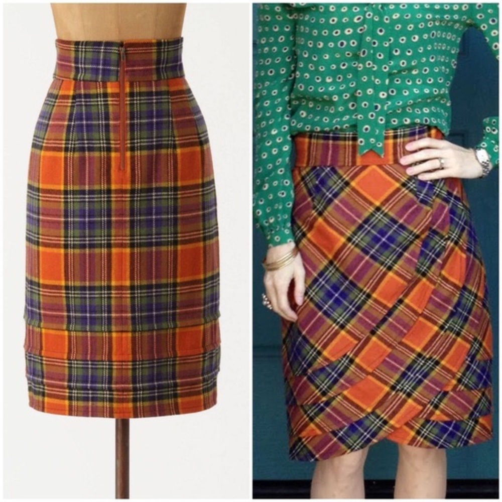 Mixed wool Anthro pencil skirt in plaid