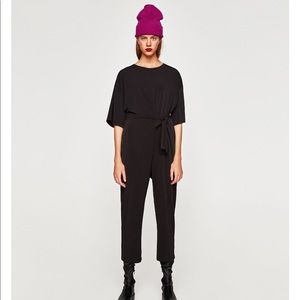 Zara long jumpsuit with knotting tie