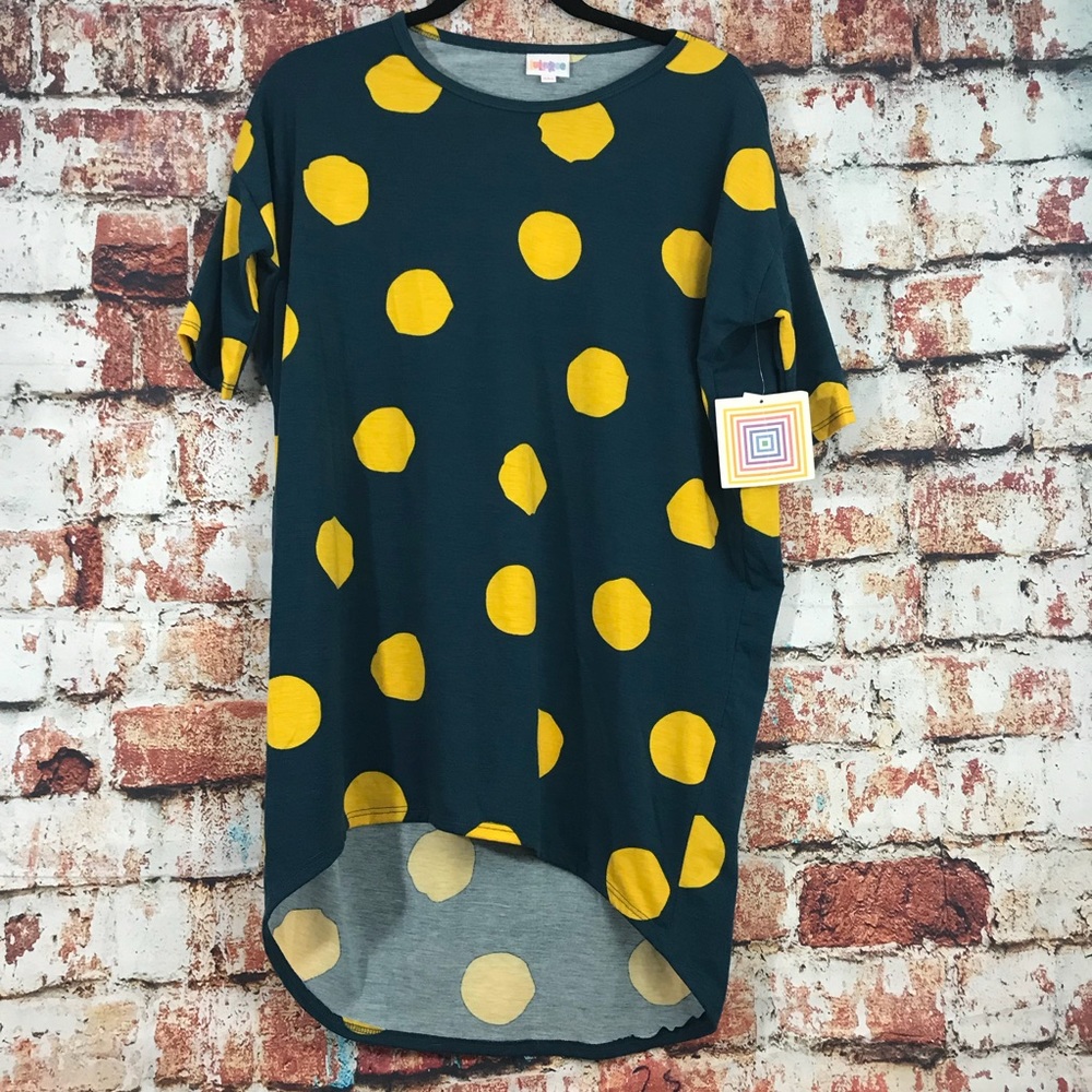 Lularoe green yellow polka dot irma