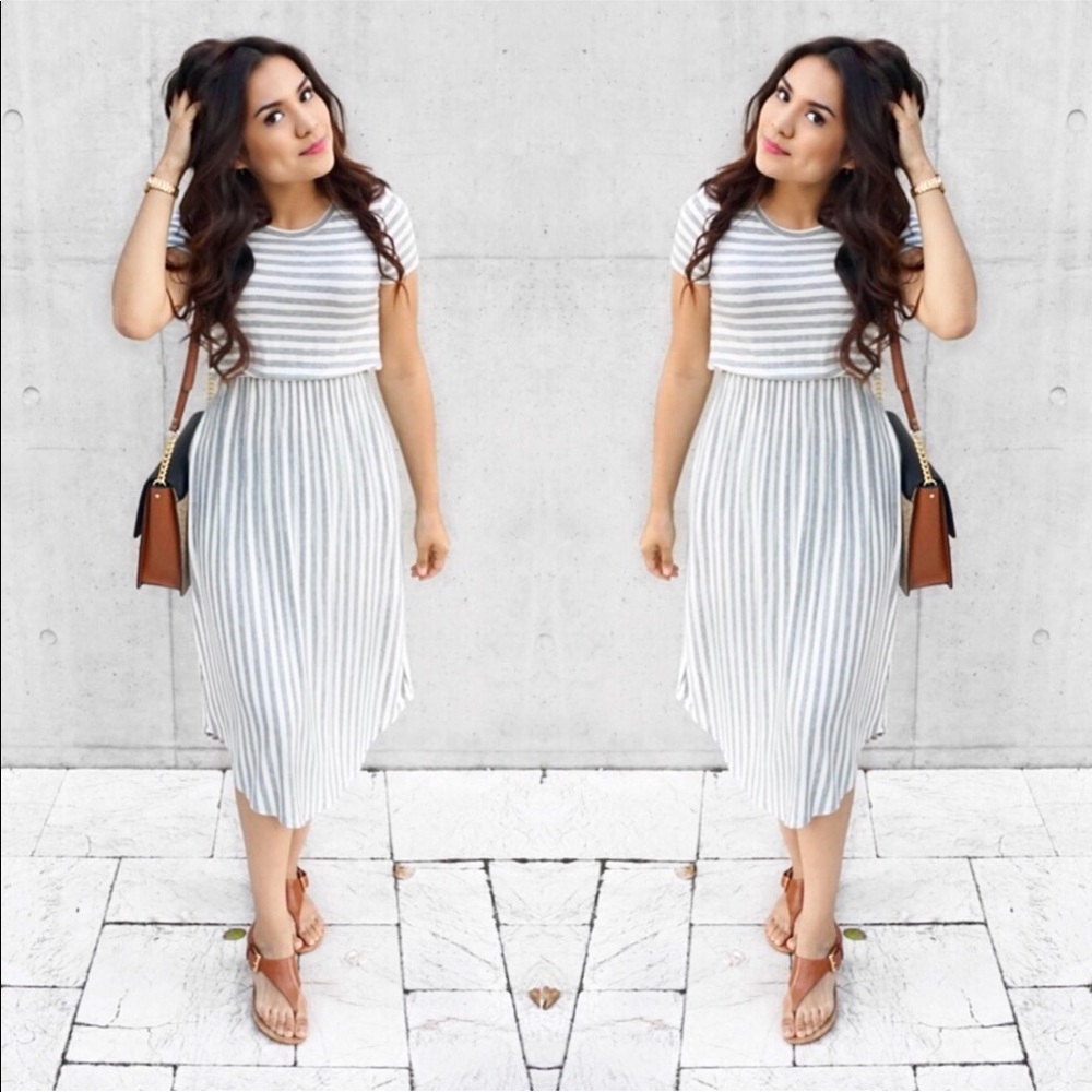 Gray striped midi dress