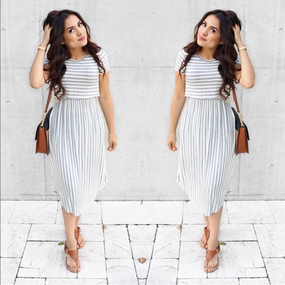 Gray striped midi dress - Picture 1 of 1