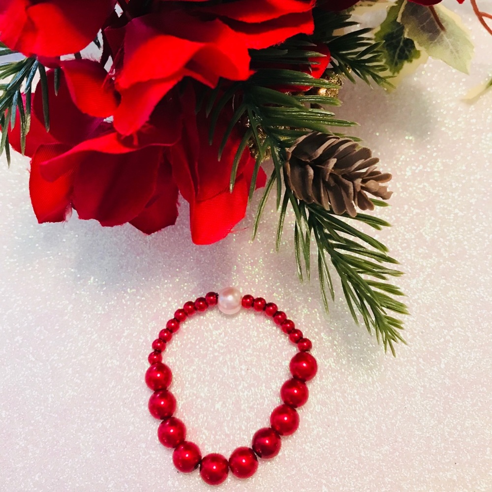 Holiday Toddler bracelet with red beads