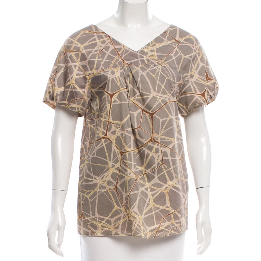 United Bamboo Tan & Gray Abstract Print Blouse
