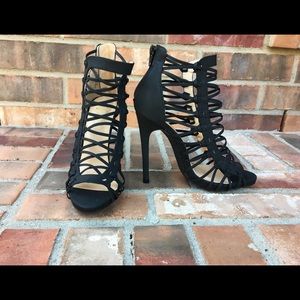 Black Faux Multi Strap Heels