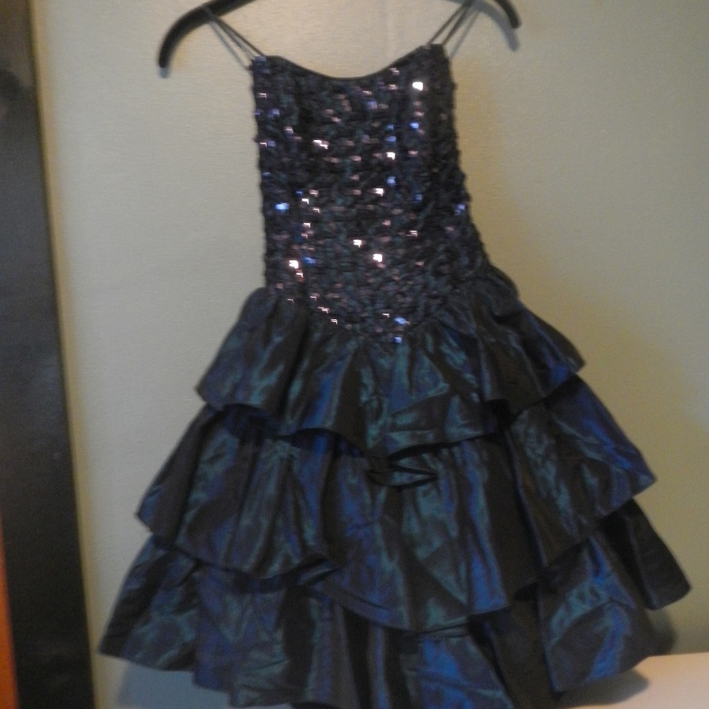 Irridescent blue sequin top dress