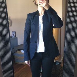 Navy Zara blazer with black leather trim - XS