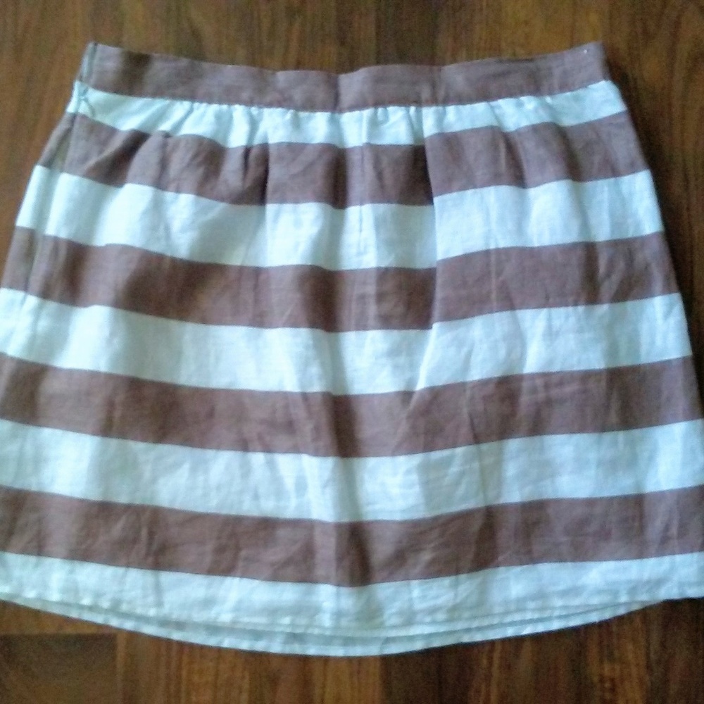 Cynthia Rowley Linen Brown & White Striped Skirt - Picture 2 of 7