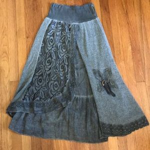 Grey Boho Lace and Crochet Skirt