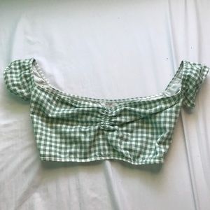 Gingham off the shoulder crop top
