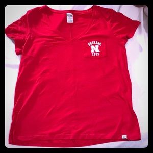 💕PINK Victoria’s Secret, EUC, Nebraska v-neck tee