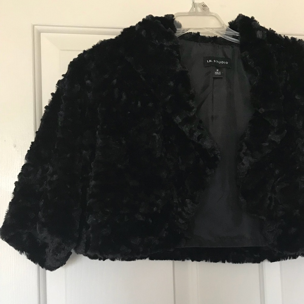 Black faux fur shrug with sleeves