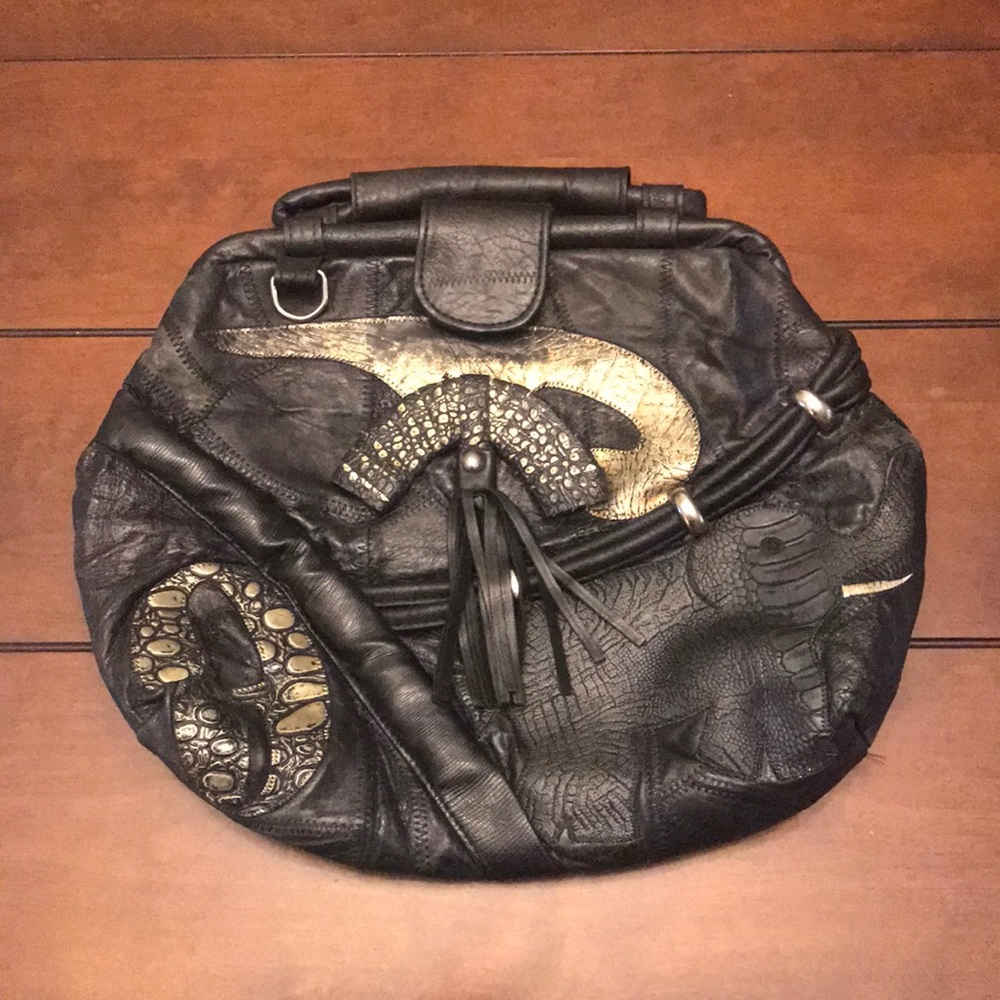 Vintage black leather purse, one of a kind