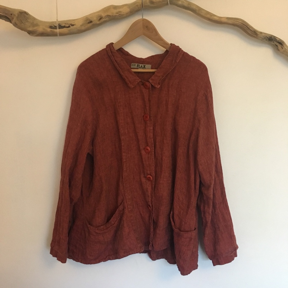 FLAX Linen Button Down Shirt Jacket EUC Sizes S-L