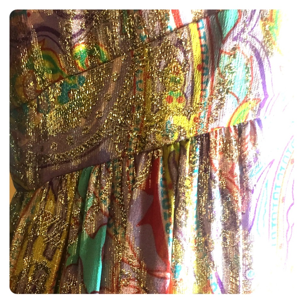1960S PURPLE GOLD METALLIC PAISLEY VINTAGE GOWN
