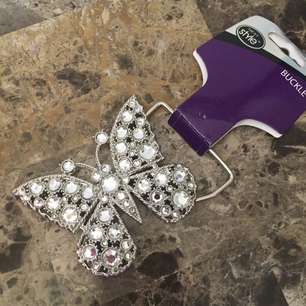 Silver Butterfly Rhinestone Belt Buckle! NWT!