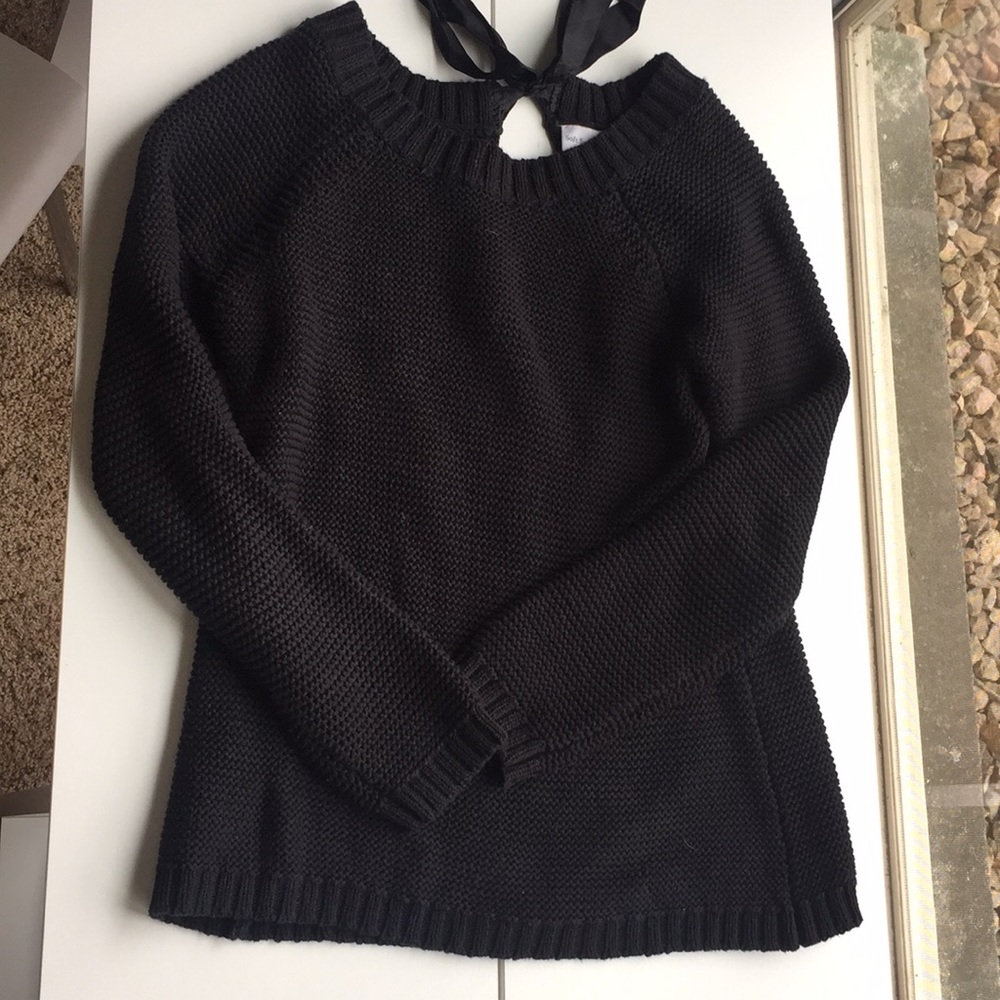 Soft surroundings black sweater with bow on back