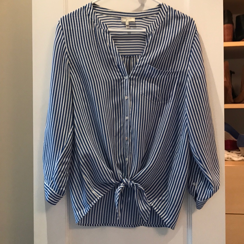 Joie silk blue and white striped blouse