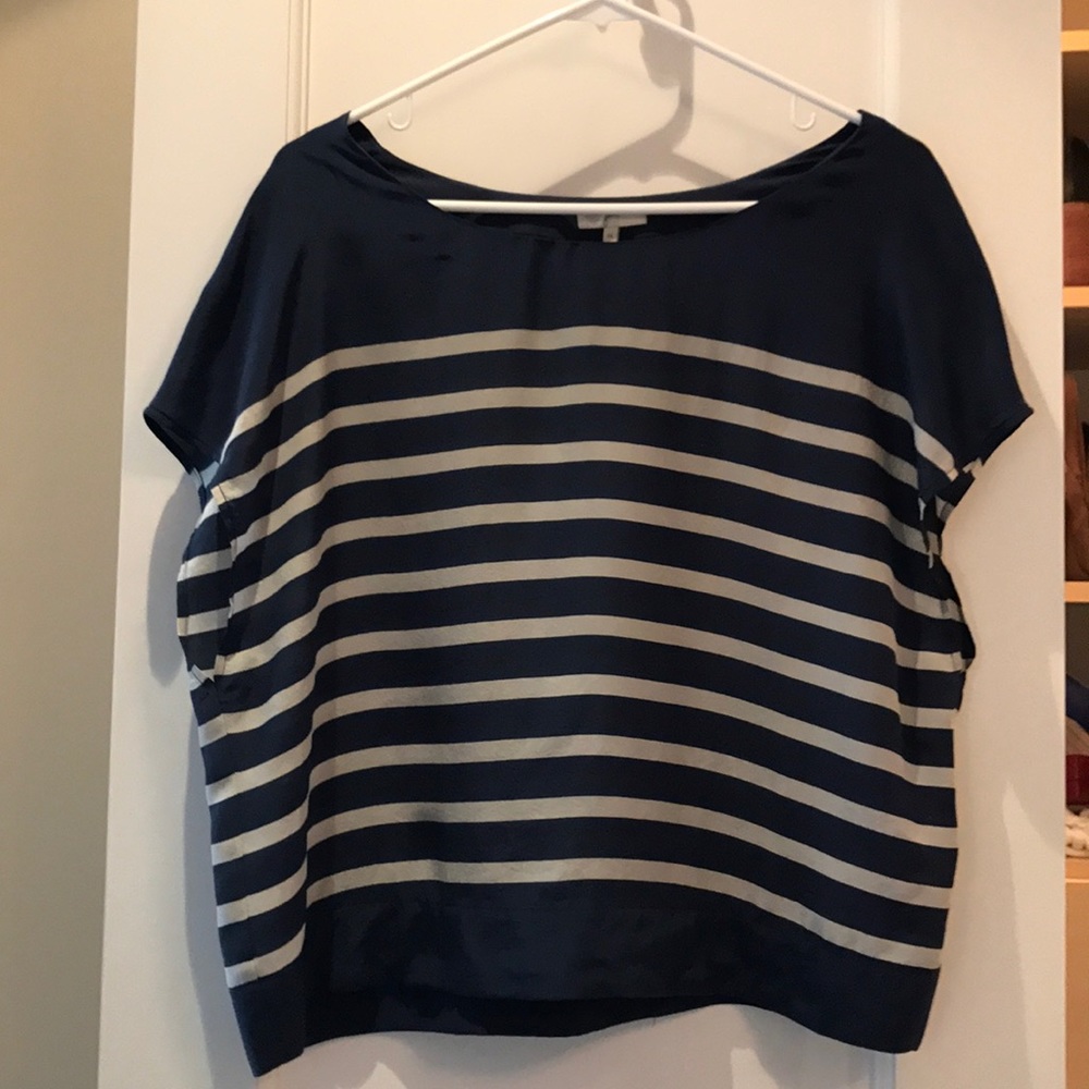 Joie silk navy and white blouse