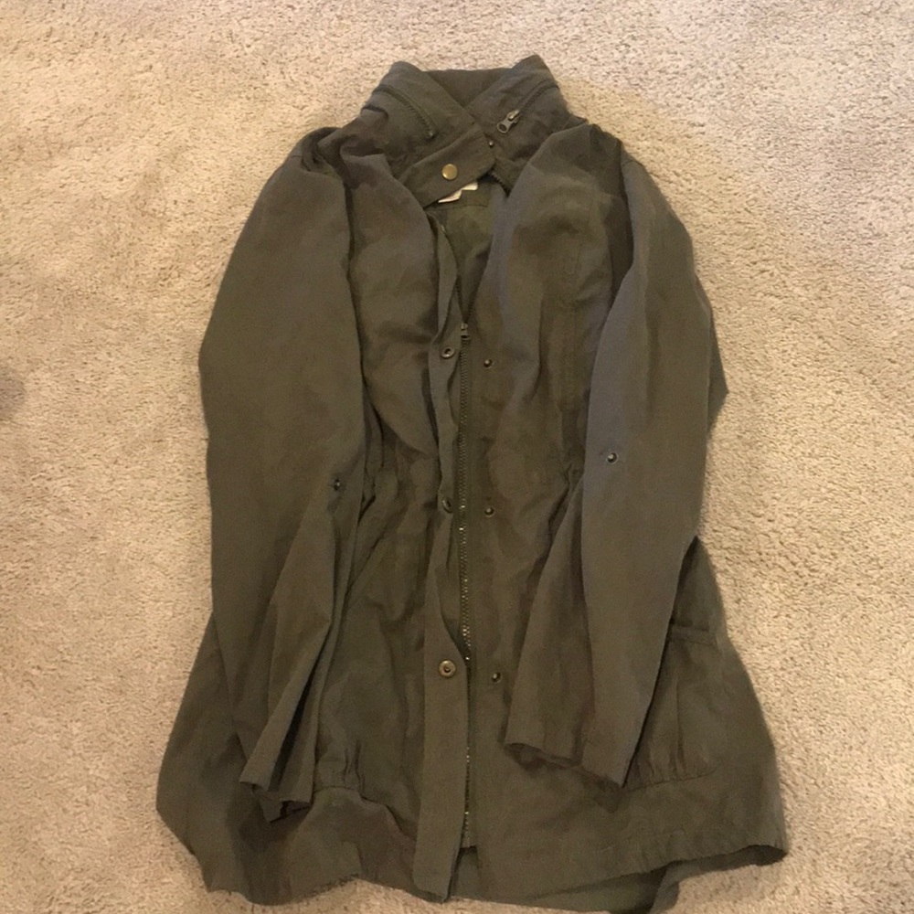 Army green jacket.