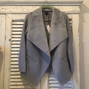 Faux Suede fold over Sweater Jacket