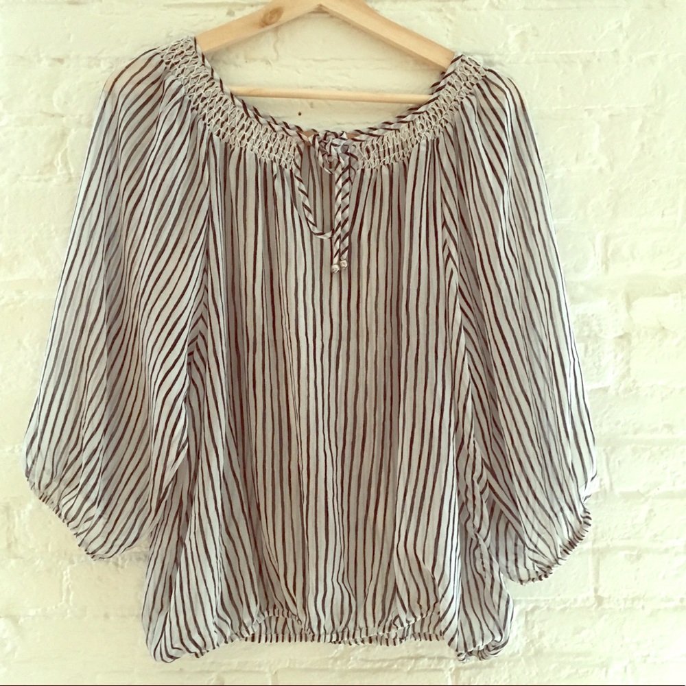 Ellen Tracy Sheer Striped Tie-Front Boho Tunic XL