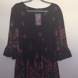 Bohemian bell sleeve black empire waist dress