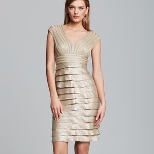 Adrianna Papell Gold Sheath Dress Tiered Layered