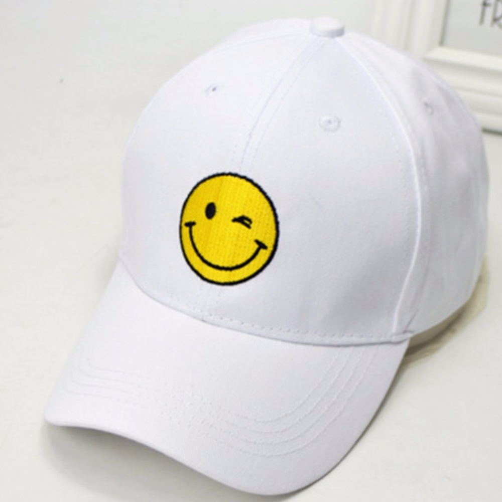 White Yellow Smiley Face Wink Baseball Hat