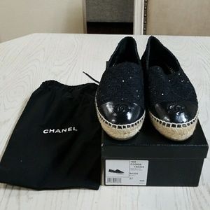 Channel Tweed Espadrilles in Black