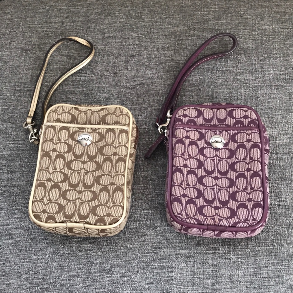 Coach wristlet cases Gold and purple