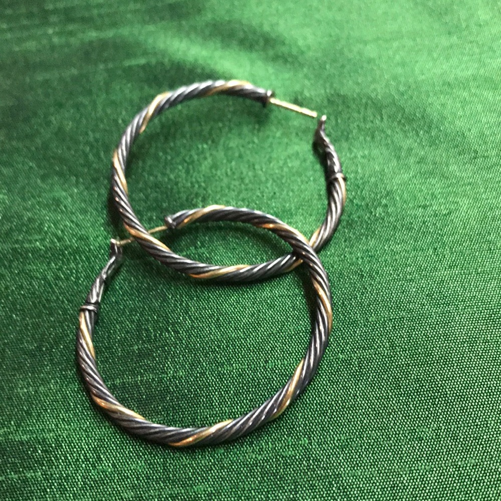 Authentic David Yurman Gold & Black Hoop Earrings