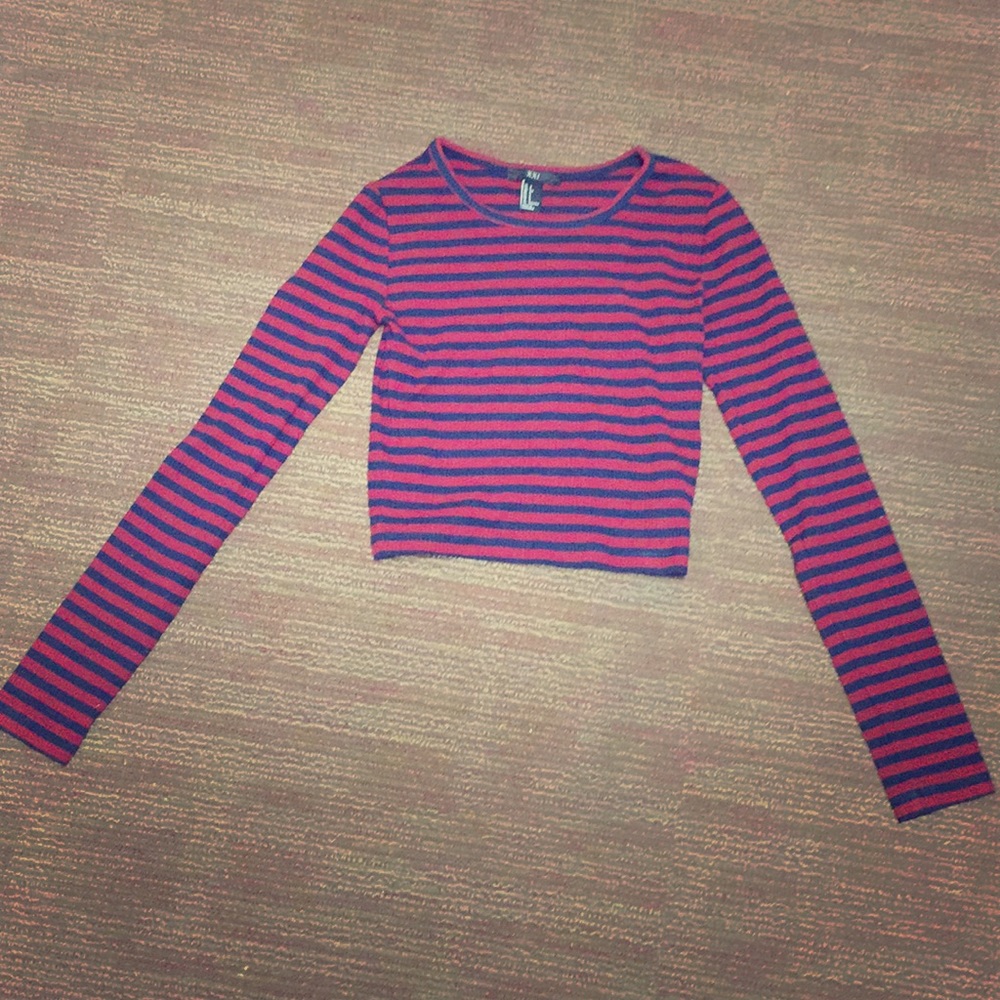 Red and Navy Striped Crop Top