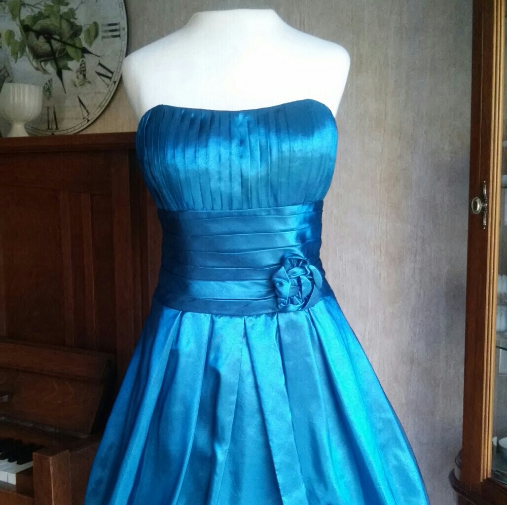 Teal Blue Short Bubble Taffeta Bridesmaid Dress