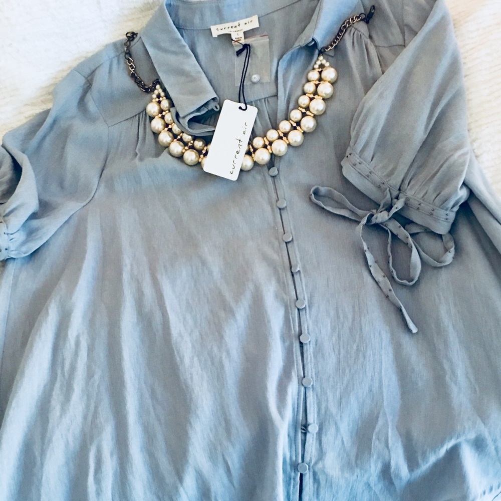 New baby blue capped sleeves blouse