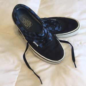 Black and blue checkered vans shoes