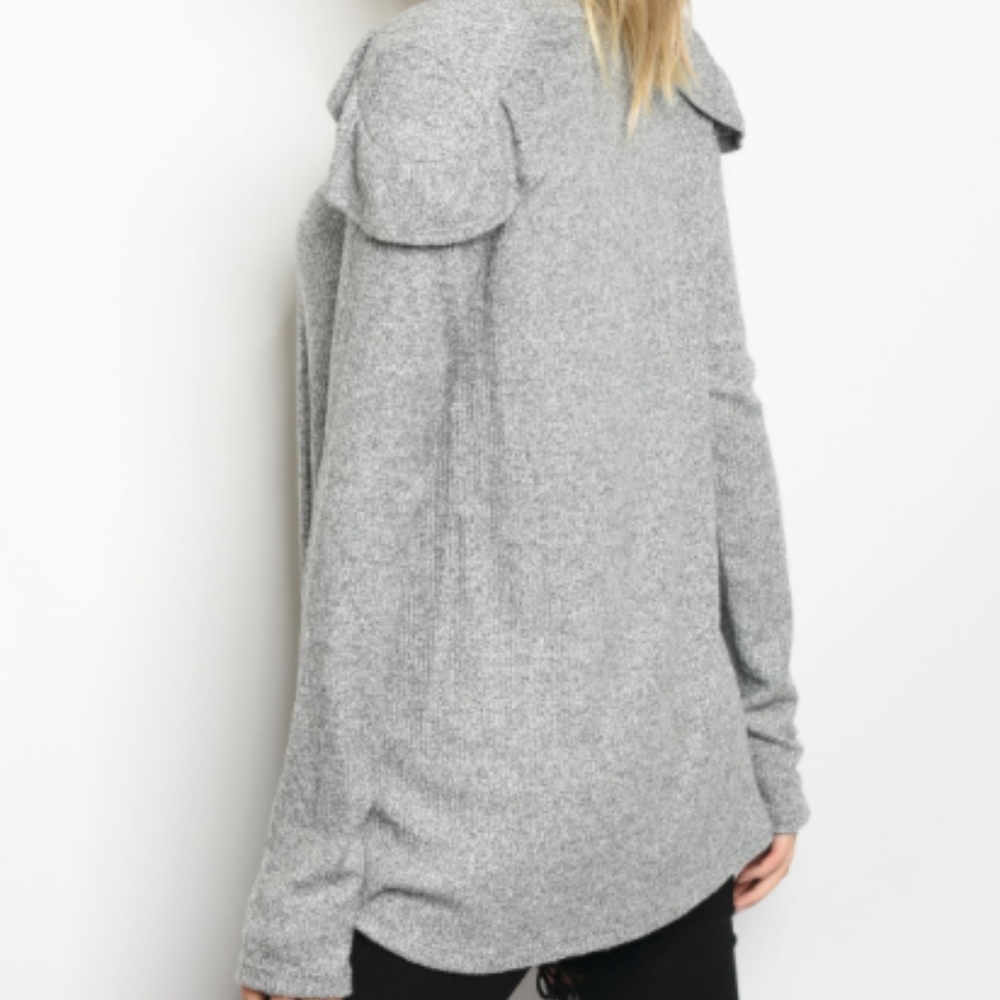 Heather Grey Ruffle Shoulder Top - Picture 2 of 2