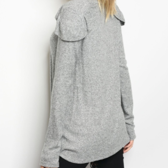 Heather Grey Ruffle Shoulder Top - Picture 2 of 2