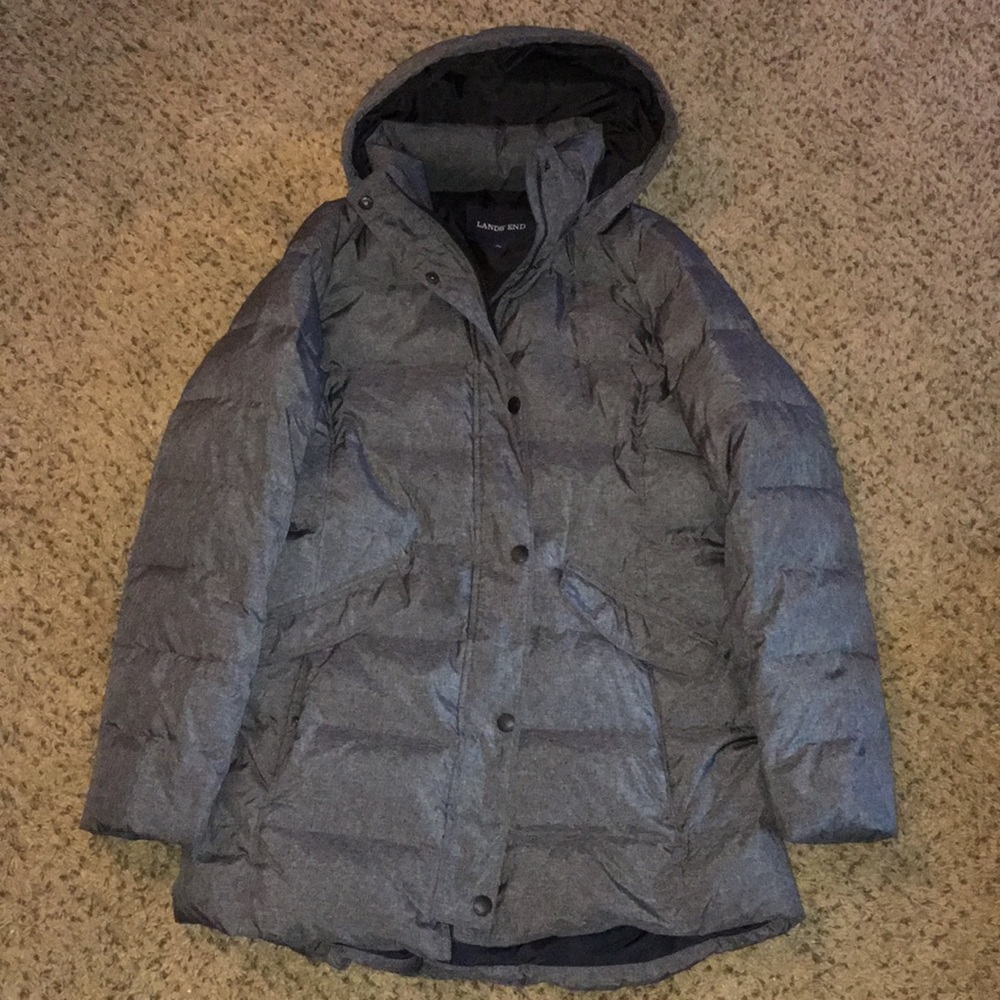 Brand new Lands End marbled gray down parka