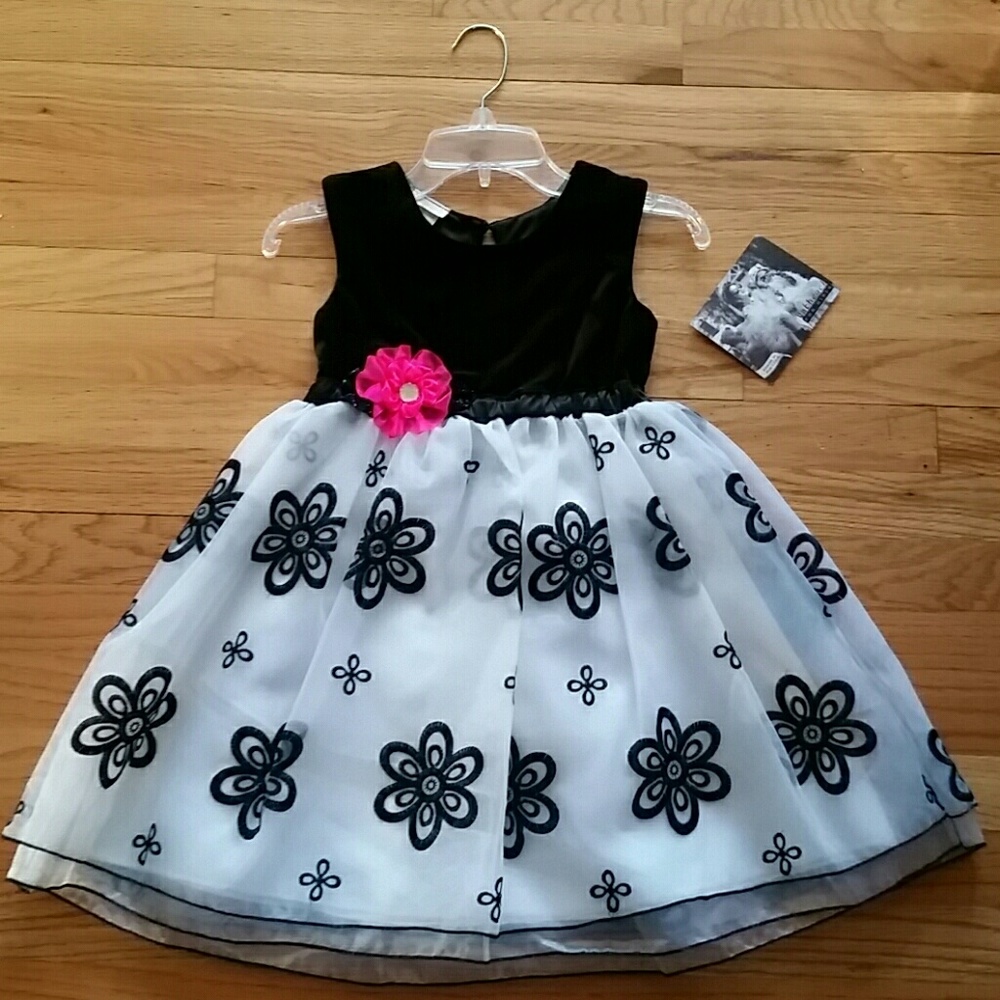 Cach Cach NWT Black Velvet Embroidered Dress