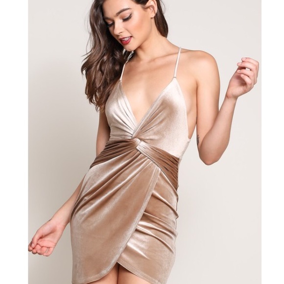 Dresses & Skirts - 🆕Iris Taupe Nude Gold Velvet Dress