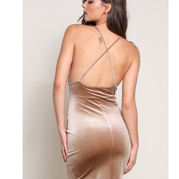 🆕Iris Taupe Nude Gold Velvet Dress - Picture 5 of 8