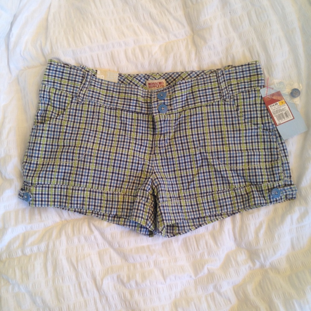 Blue & Green Plaid Low Rise Shorts