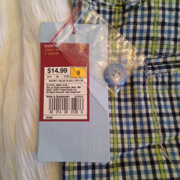 Blue & Green Plaid Low Rise Shorts - Picture 3 of 3