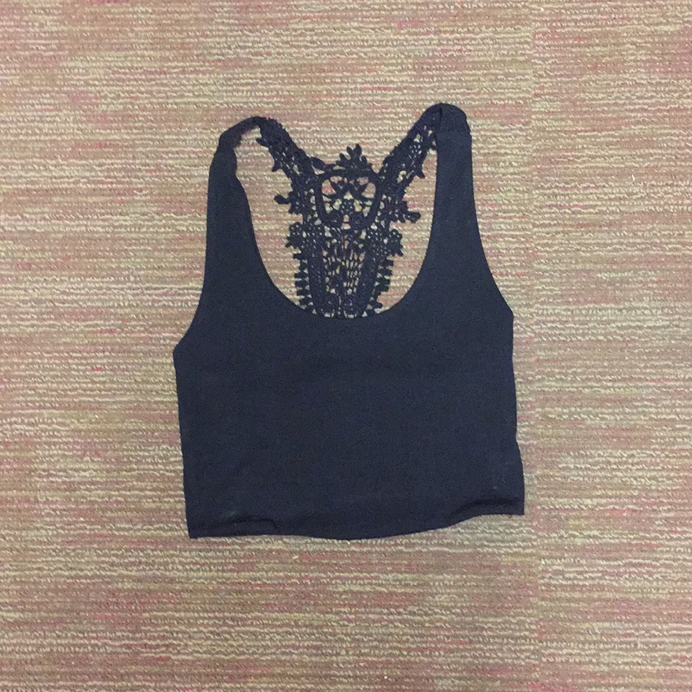 Black lace back crop top